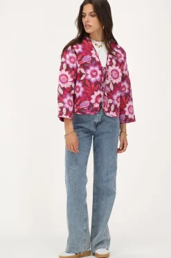 My Jewellery Veste Matelassée Marron Avec Nœuds Et Imprimé Floral Rose Online