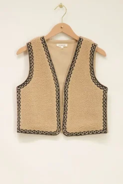 My Jewellery Veste Sans Manche Teddy Beige & Broderie Noire New
