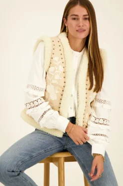 My Jewellery Veste Sans Manches En Teddy Et Broderies Beige Hot