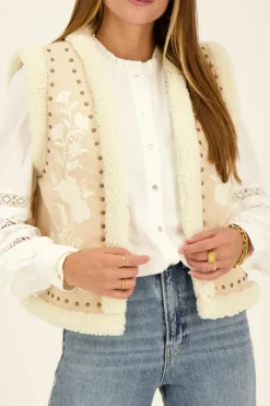 My Jewellery Veste Sans Manches En Teddy Et Broderies Beige Hot
