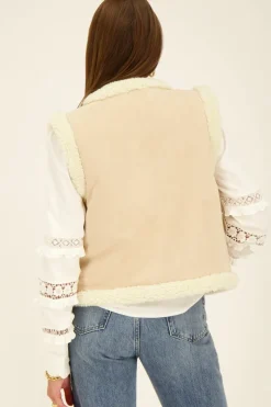 My Jewellery Veste Sans Manches En Teddy Et Broderies Beige Hot