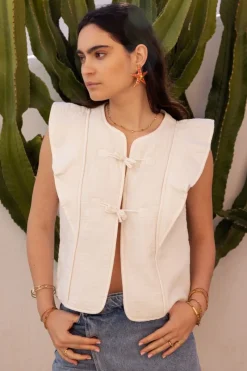 My Jewellery Veste Sans Manches he Avec Nœuds Et Volants Blanc Sale