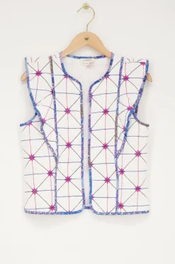 My Jewellery Veste Sans Manches Blanche Avec Broderies Bleues Et Roses Outlet