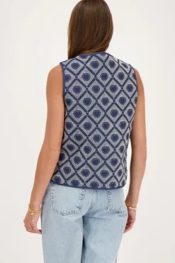 My Jewellery Veste Sans Manches En Chambray Bleu Avec Broderie En Forme De Cœur Online
