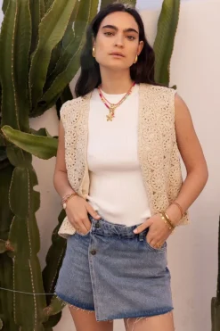 My Jewellery Veste Sans Manches En Crochet Beige Best