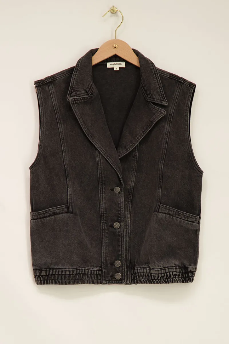 My Jewellery Veste Sans Manches En Denim Noir Clearance