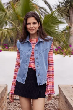 My Jewellery Veste Sans Manches En Denim Bleu Avec épaulettes Fashion