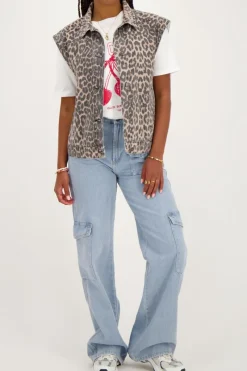 My Jewellery Veste Sans Manches En Denim Imprimé Léopard Clearance