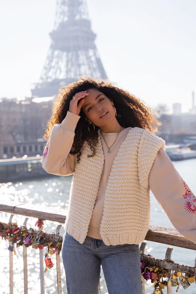 My Jewellery Veste Sans Manches En Grosse Maille Avec épaulettes Beige New