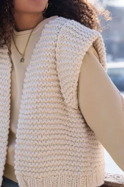 My Jewellery Veste Sans Manches En Grosse Maille Avec épaulettes Beige New
