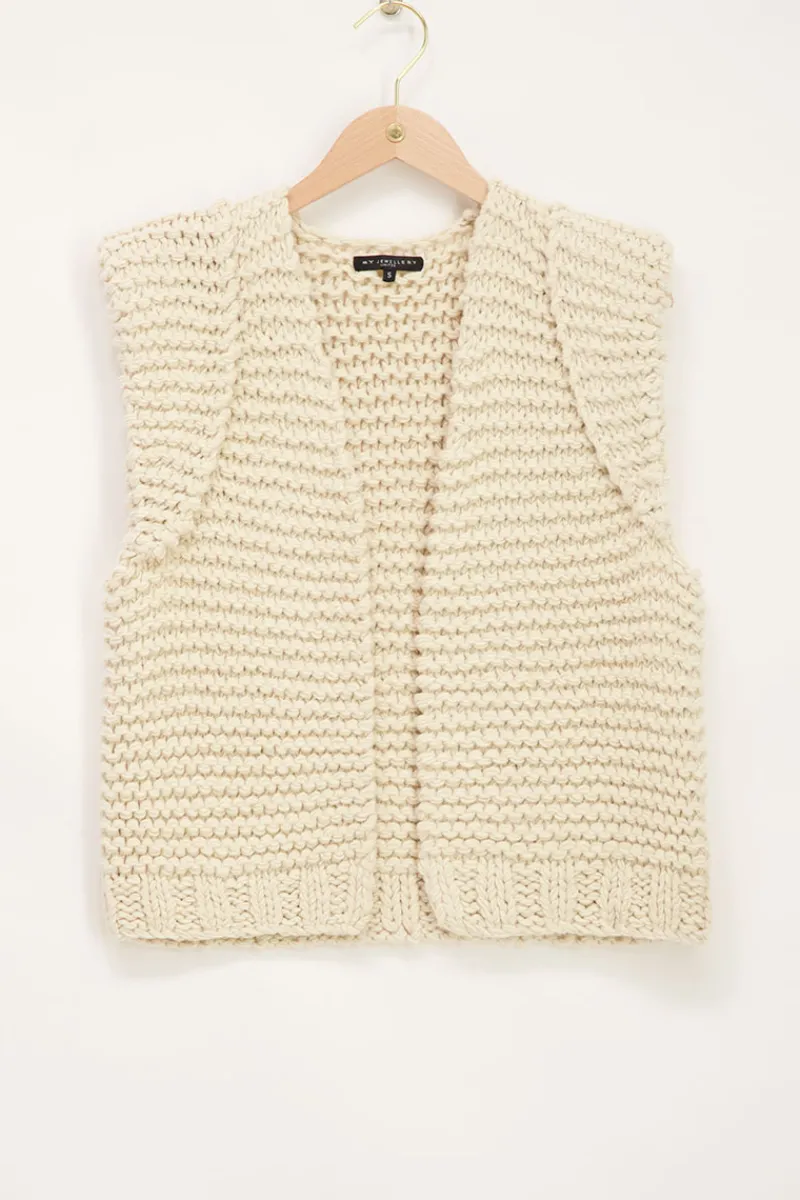 My Jewellery Veste Sans Manches En Grosse Maille Avec épaulettes Beige New