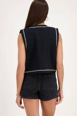 My Jewellery Veste Sans Manches En Mousseline Noire Avec Broderie Clearance
