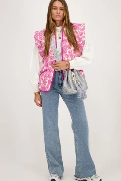 My Jewellery Veste Sans Manches Matelassée Beige Avec Imprimé Fleuri Rose Et Violet Clearance