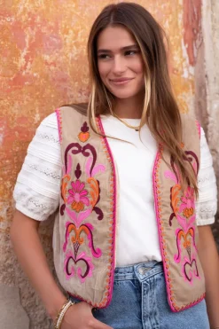 My Jewellery Veste Sans Manches Noir Avec Broderie Colorée Discount