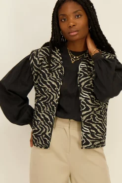 My Jewellery Veste Sans Manches Noire Imprimé Zébré Outlet