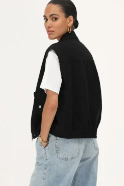 My Jewellery Veste Sans Manches Noire Avec Col Et Poches Fashion