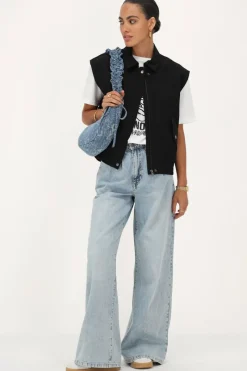 My Jewellery Veste Sans Manches Noire Avec Col Et Poches Fashion