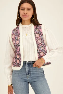 My Jewellery Veste Sans Manches Teddy & Denim Fleuri Clearance
