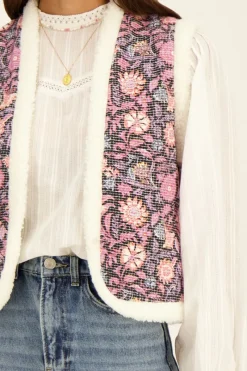 My Jewellery Veste Sans Manches Teddy & Denim Fleuri Clearance