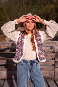 My Jewellery Veste Sans Manches Teddy & Denim Fleuri Clearance