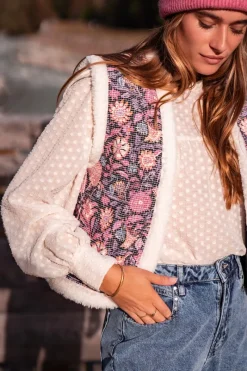My Jewellery Veste Sans Manches Teddy & Denim Fleuri Clearance