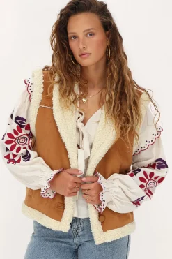 My Jewellery Veste Sans Manches Teddy En Daim Cognac Fashion