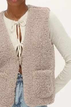 My Jewellery Veste Sans Manches Teddy Beige Avec Bouton Best