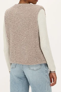 My Jewellery Veste Sans Manches Teddy Beige Avec Bouton Best