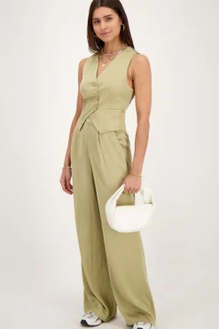 My Jewellery Veste Sans Manches Verte Olive Aspect Satiné New